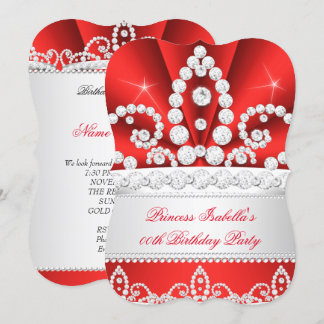 Princess Red Diamond Tiara Birthday Party Invitation