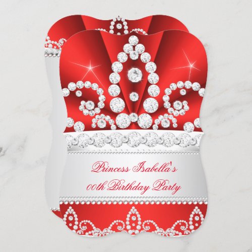 Princess Red Diamond Tiara Birthday Party Invitation