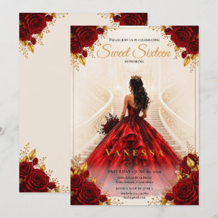 Princess Red gold sweet 16 Invitation
