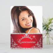 Princess Red Quinceanera Photo Silver Tiara Invitation (Standing Front)