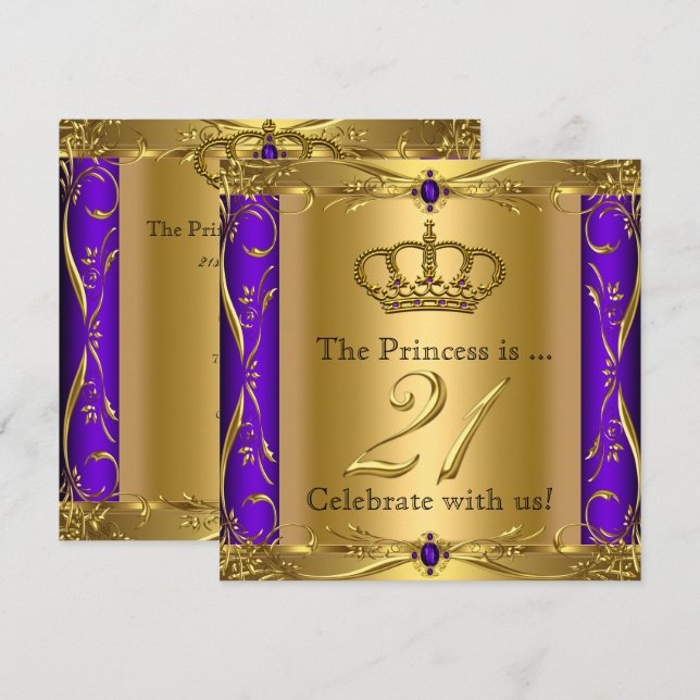 Princess Regal Purple Gold 21st Birthday Party Invitation (Front/Back)