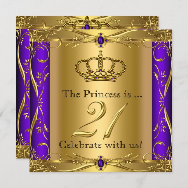 Princess Regal Purple Gold 21st Birthday Party Invitation (Front/Back)