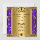 Princess Regal Purple Gold 21st Birthday Party Invitation (Back)