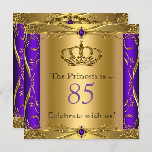Princess Regal Purple Gold 85th Birthday Party Invitation