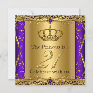 Princess Regal Purple Leopard 21st Birthday Party Invitation