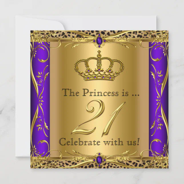 Princess Regal Purple Leopard 21st Birthday Party Invitation Zazzle