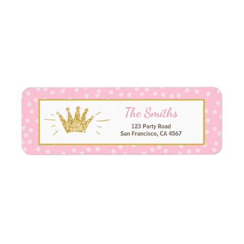 Princess Return Address Label Pink Gold Crown Girl