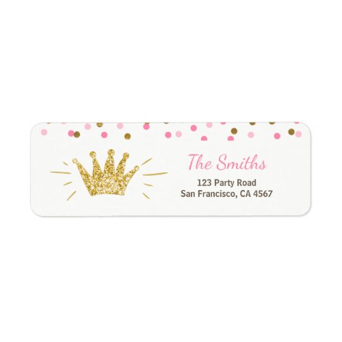 Princess Return Address Label Pink Gold Crown Girl