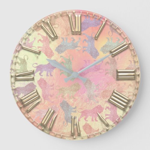 Princess Roman Number Ombre Pink Lions Gold Large Clock