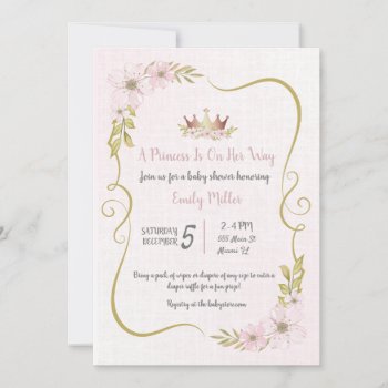 Princess Rose Gold Baby Shower Invitation by pinkthecatdesign at Zazzle