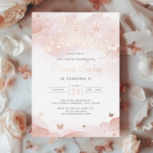 Princess Rose Gold Girls Birthday Party Foil Invitation