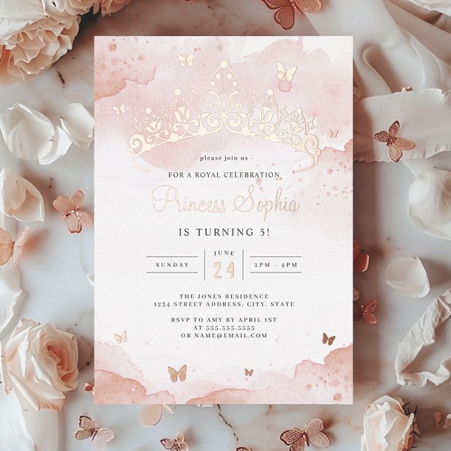 Princess Rose Gold Girls Birthday Party Foil Invitation (Creator Uploaded)
