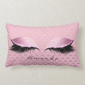 Princess Rose Gold Glitter Lashes Name Crown Lumbar Pillow