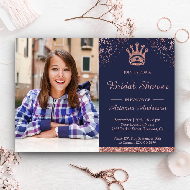 Princess Rose Gold Glitter Photo Bridal Shower Invitation (Creator Uploaded)