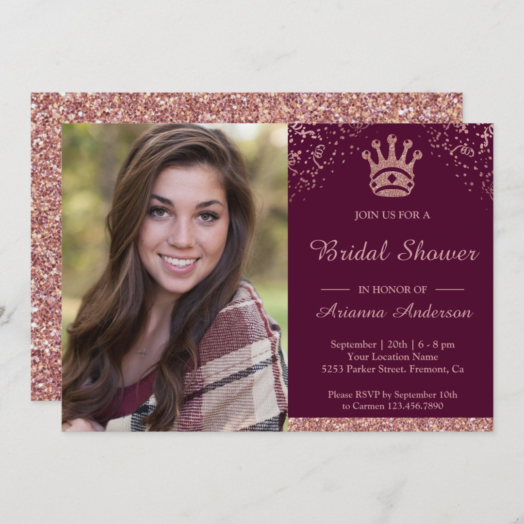 Princess Rose Gold Glitter Photo Bridal Shower Invitation Zazzle