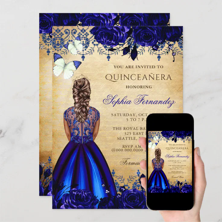 Princess Royal Blue Butterfly Quinceañera Invitation | Zazzle