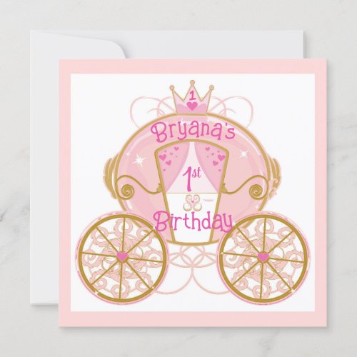 Princess Royal Carriage Pink 1st Birthday Party Invitation