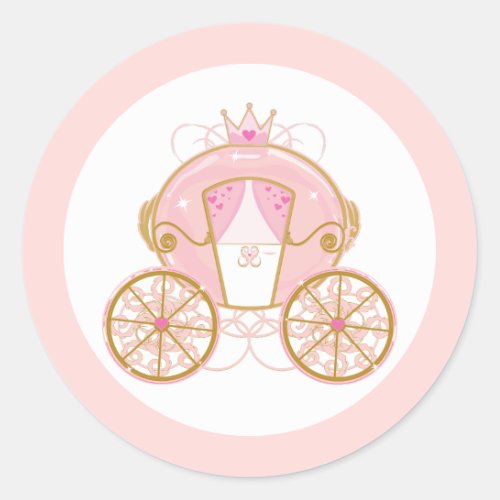 Princess Royal Carriage Pink  Gold Birthday Party Classic Round Sticker