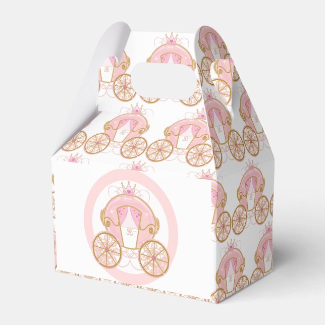 Princess Royal Carriage Pink & Gold Birthday Party Favor Boxes (Front Side)