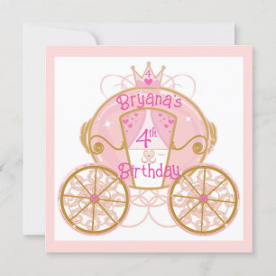Princess Royal Carriage Pink & Gold Birthday Party Invitation