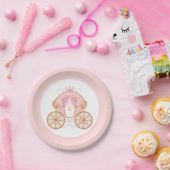 Princess Royal Carriage Pink & Gold Birthday Party Paper Plates (Party)