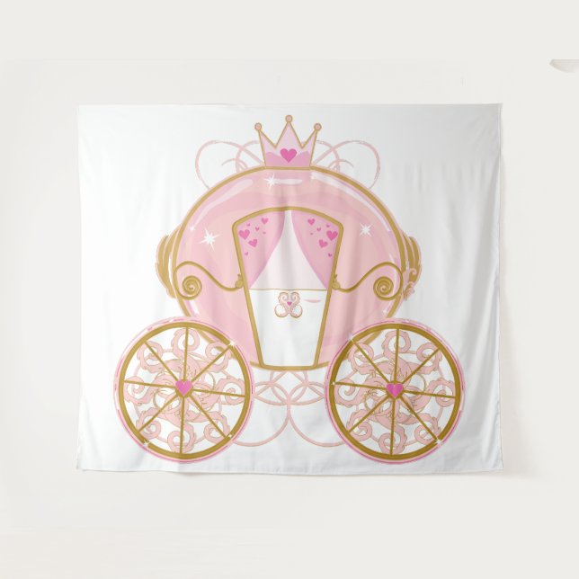 Princess Royal Carriage Pink & Gold Party Backdrop (Front (Horizontal))