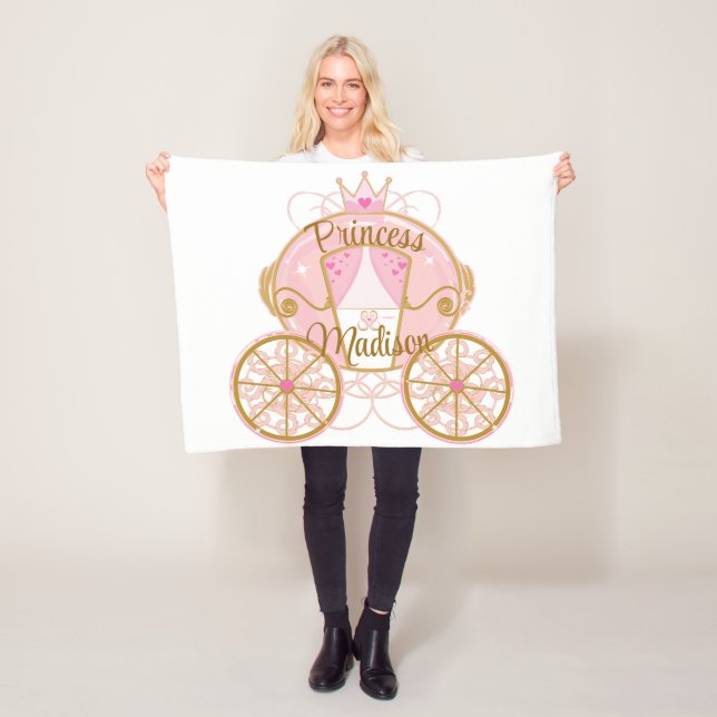 Princess Royal Carriage Pink & Gold Personalized  Fleece Blanket (In Situ)