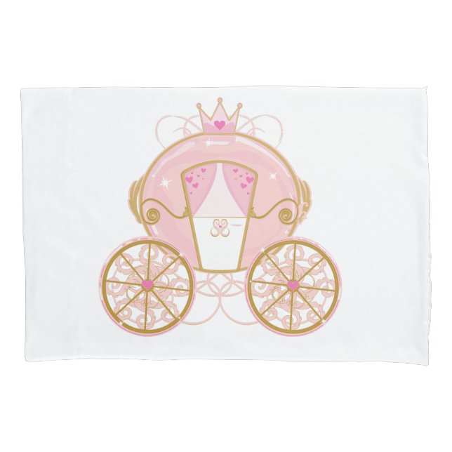 Princess Royal Carriage Pink & Gold Personalized Pillow Case (Front)