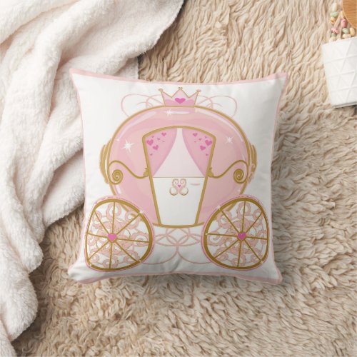 Princess Royal Carriage Pink  Gold Personalized Throw Pillow