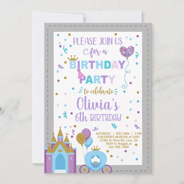 Princess royal celebration girl birthday invite. invitation (Front)