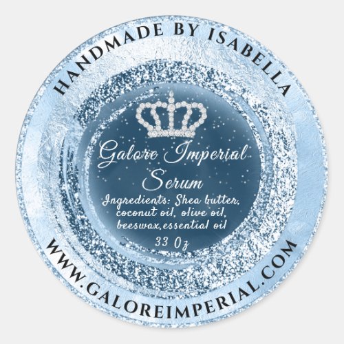 Princess Royal Diamond Crown Blue Navy Glitter Classic Round Sticker