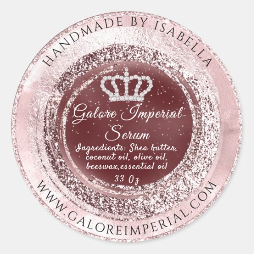 Princess Royal Diamond Crown Rose Burgundy Classic Round Sticker