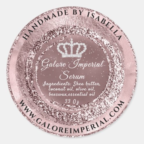 Princess Royal Diamond Crown Rose Pink Classic Round Sticker