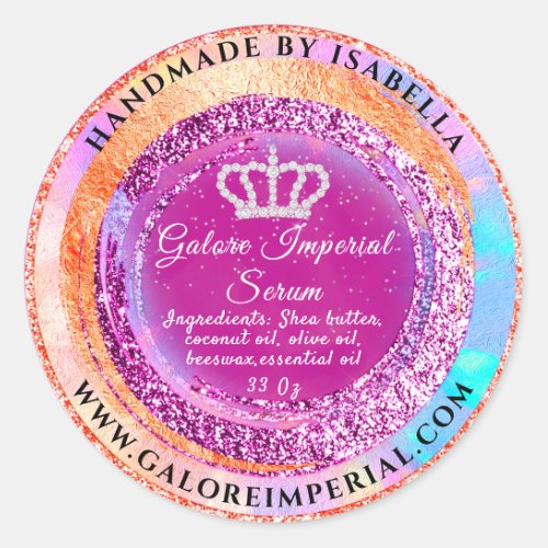 Princess Royal Diamond Crown Royal Pink Holograph Classic Round Sticker