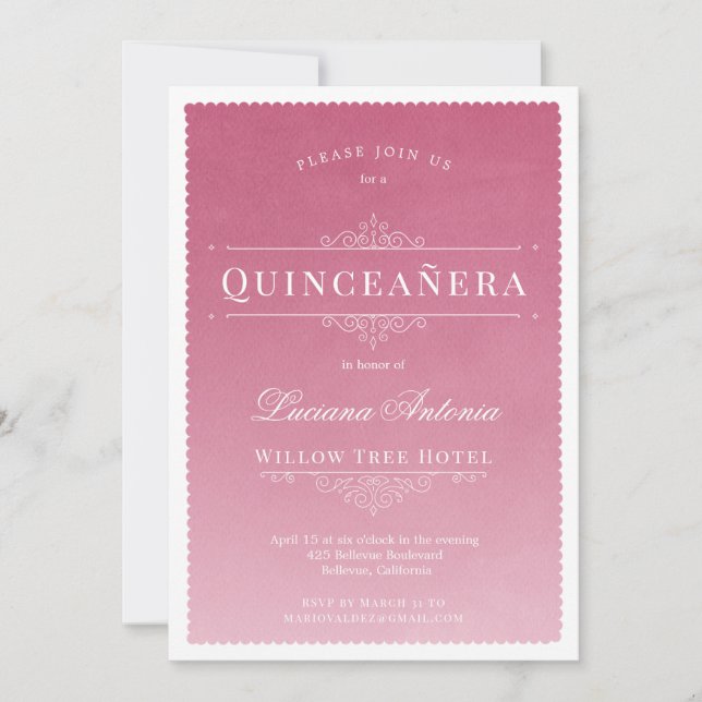 Princess Royal Elegant Pink Quinceanera Invitation (Front)