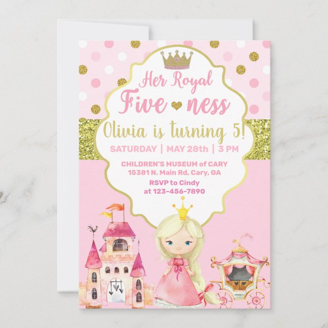 Princess royal fiveness girl birthday invitation.  invitation (Front)