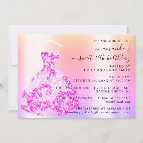 Princess Royal Pink Dress Sweet 16th Birthday  Invitation