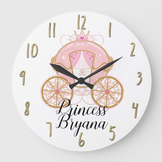 Princess Royal Pink & Gold Carriage Wall Art   Large Clock (Front)