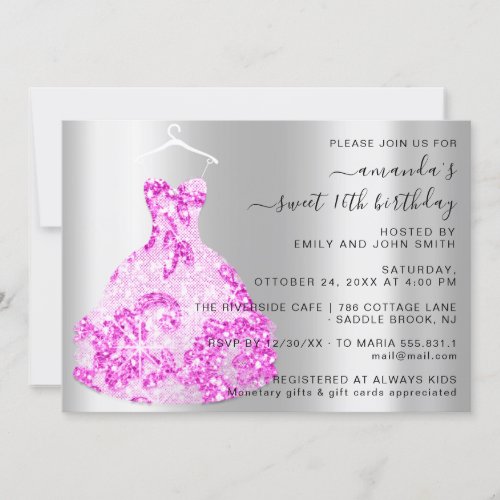 Princess Royal Princess Pink Dress Sweet 16th  Invitation