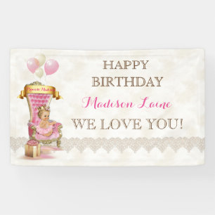 Princess Royal Throne Girl Pink Gold Customized Banner