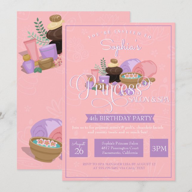 Princess Salon & Spa Birthday Party Invitation (Front/Back)