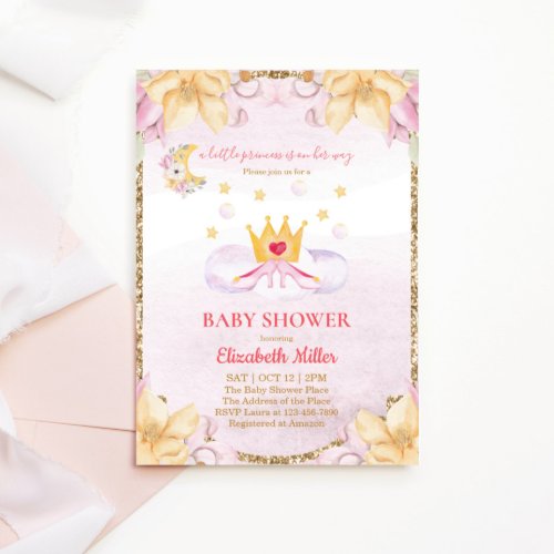 Princess Shoes And Crown Baby Shower Invitation