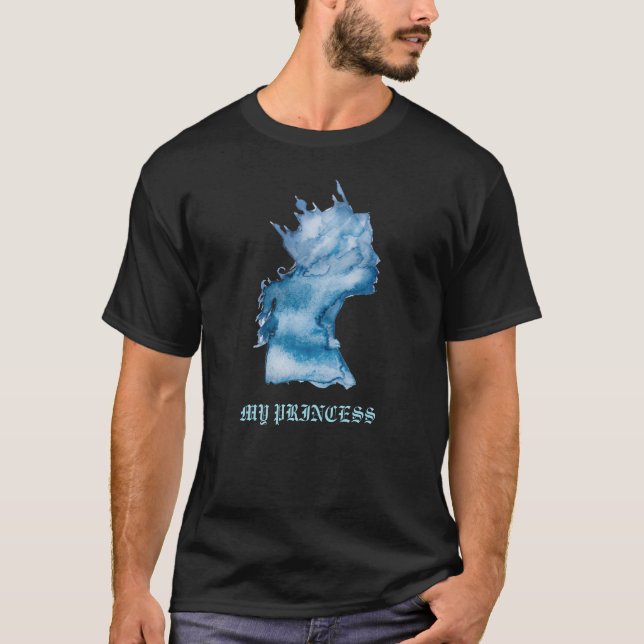 *~* Princess Silhouette Indigo Denim Crown Men's T-Shirt (Front)
