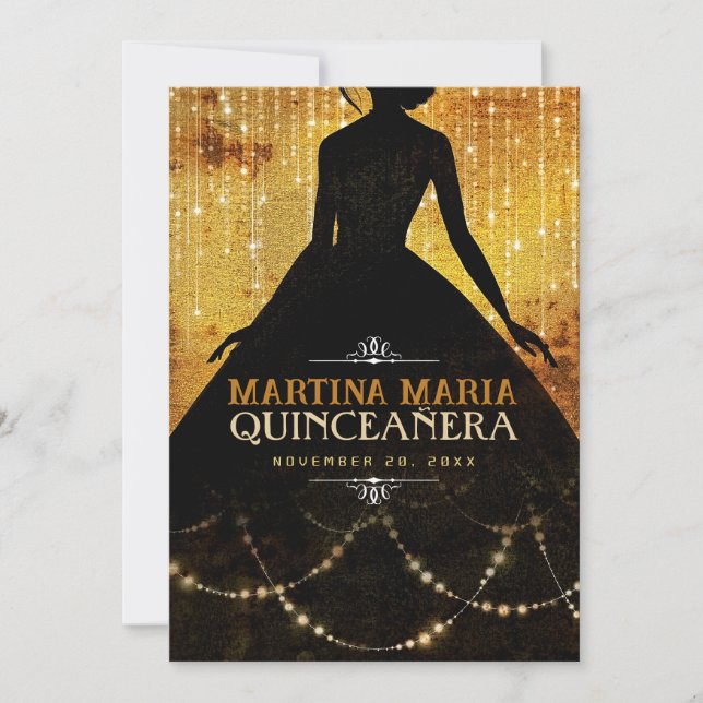 Princess Silhouette Urban Gold B'day Quinceanera Invitation (Front)