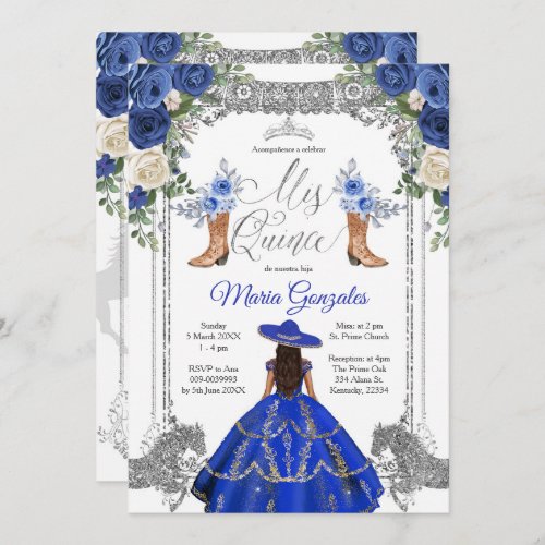 Princess Silver Navy Boots Charra Mis Quince 2 Invitation