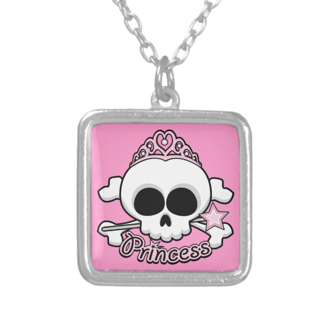 Princess Skull Silver Plated Necklace (Front)