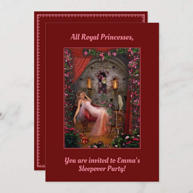 Princess Sleepover Party Invitation (Front/Back)