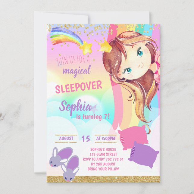 Princess Sleepover Party Slumber Girl Birthday Invitation (Front)