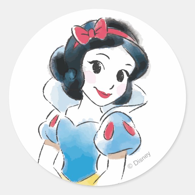 Princess Snow White Watercolor Classic Round Sticker (Front)