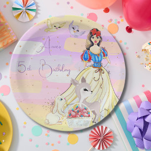 Princess Snowy and birds Birthday Paper Plates